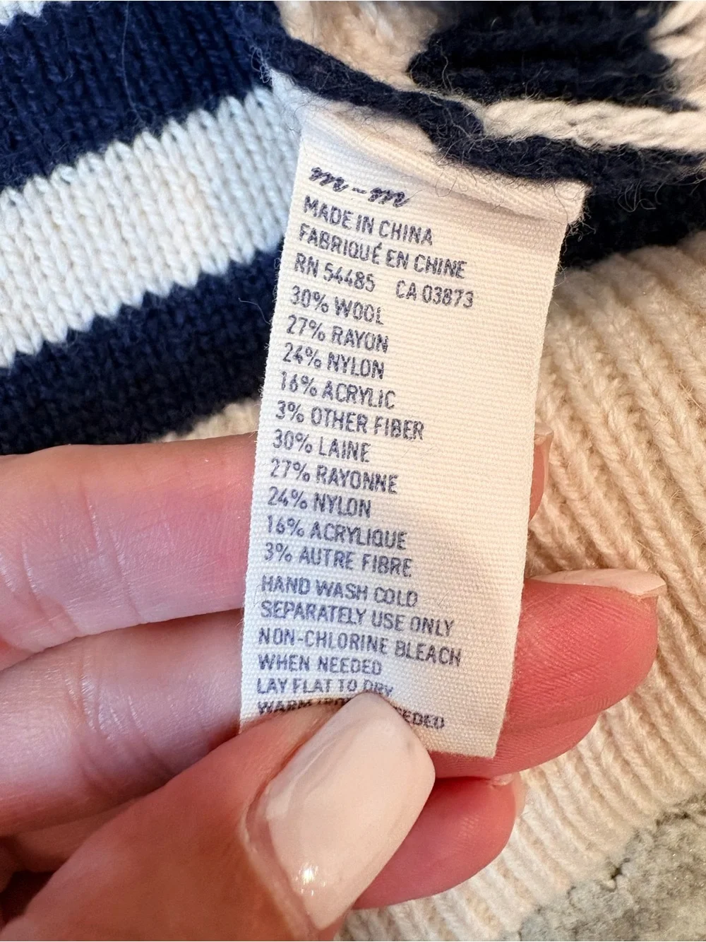 American Eagle Wool Blend Breton Stripe Sweater | Navy & Cream | Medium - Picture 5 of 9